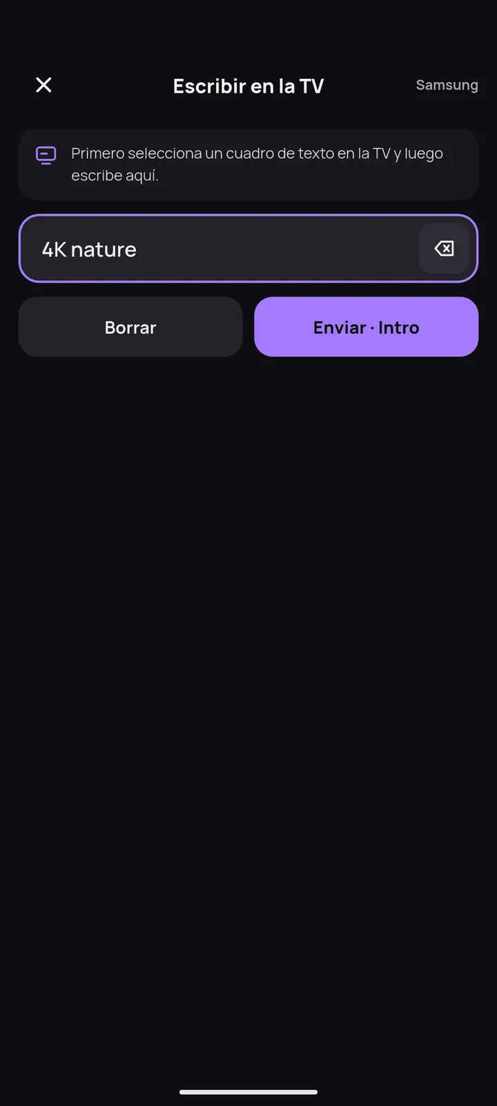 Pantalla del teclado para escribir en la TV